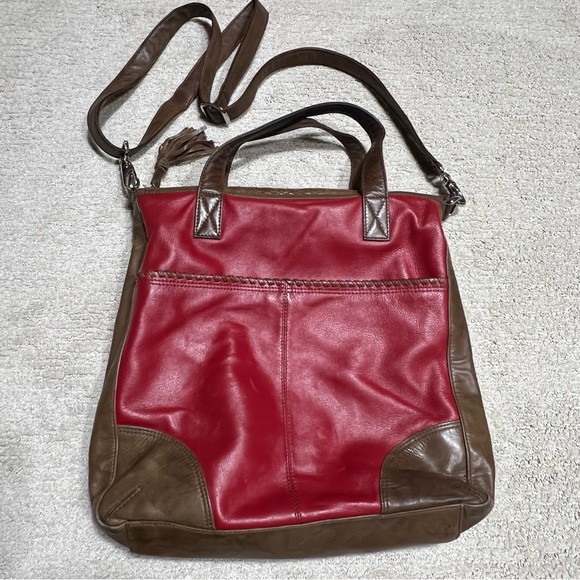 ILI New York Red Brown Whip Stitched Leather Purse Bag Crossbody Removable Strap - Picture 2 of 11